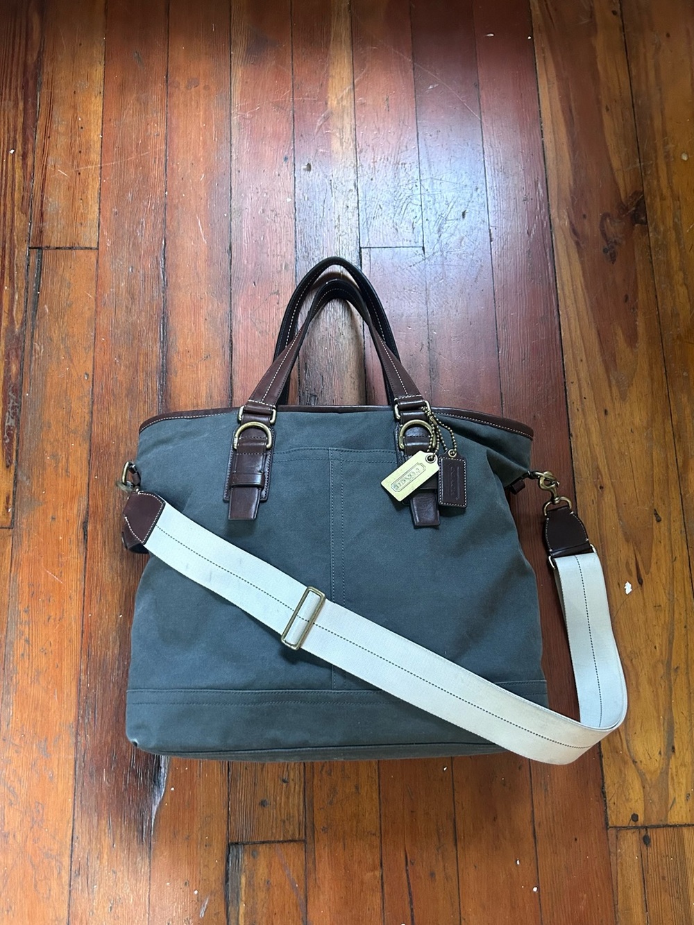 Coach Canvas & Leather Weekender Bag (Style 70397) Olive Green